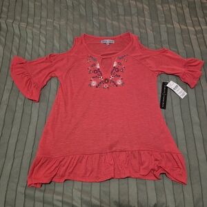 Women's Cold Shoulder Top - Coral